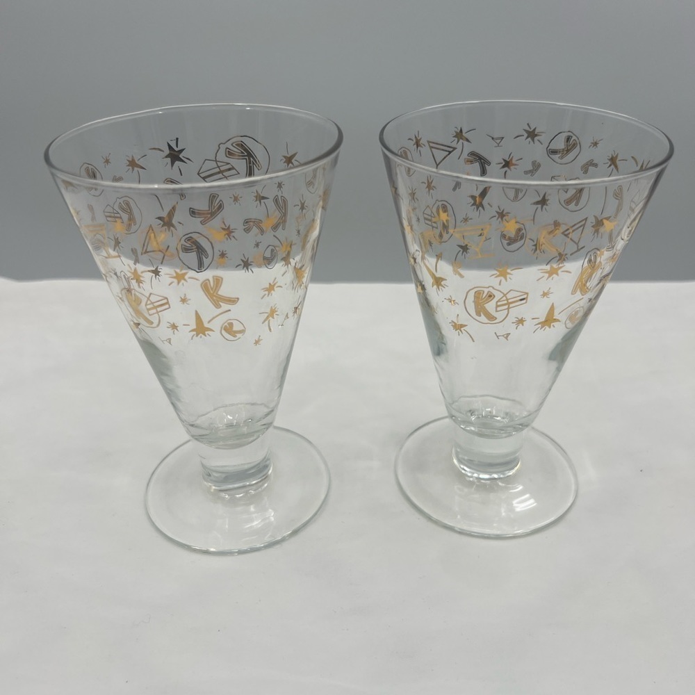 Kahlua Cocktail glasses with gold stars, Rockets, and K's Vintage Set of 2